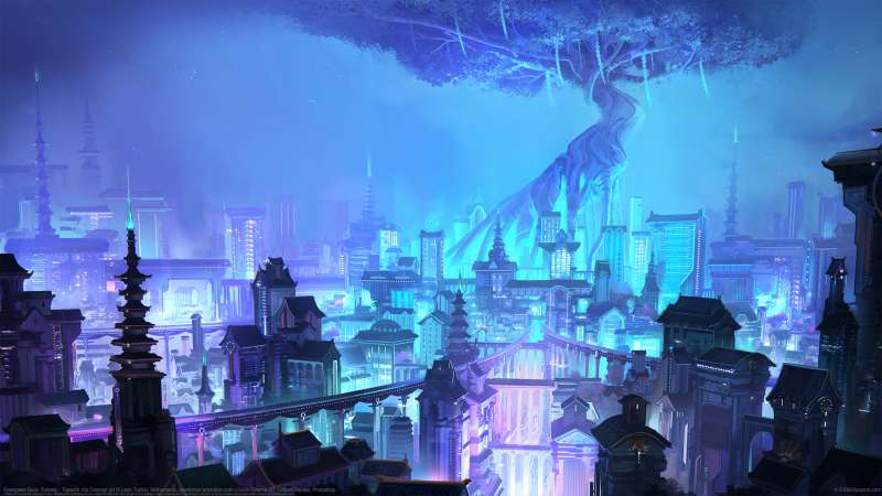 Kamigawa Neon Dynasty - Towashi city Concept art fondo de escritorio