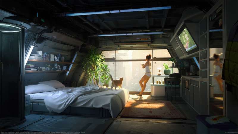 Room from some distant future - concept keyframe illustration fondo de escritorio