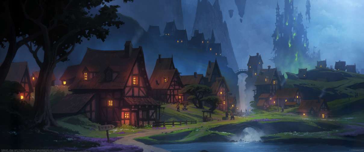 Fablecraft - village night ultra ancha fondo de escritorio