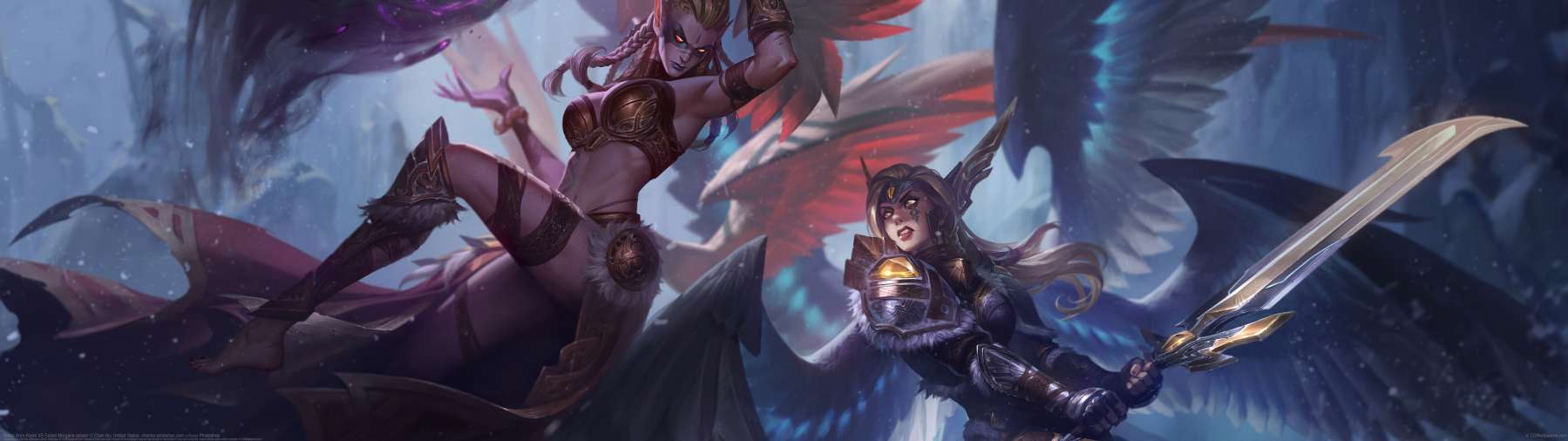 Battle Born Kayle VS Exiled Morgana splash ultra ancha fondo de escritorio