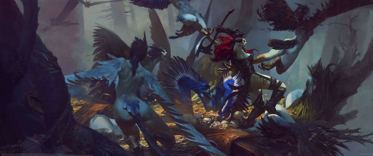 Fighting in the harpy nest  ultra ancha fondo de escritorio