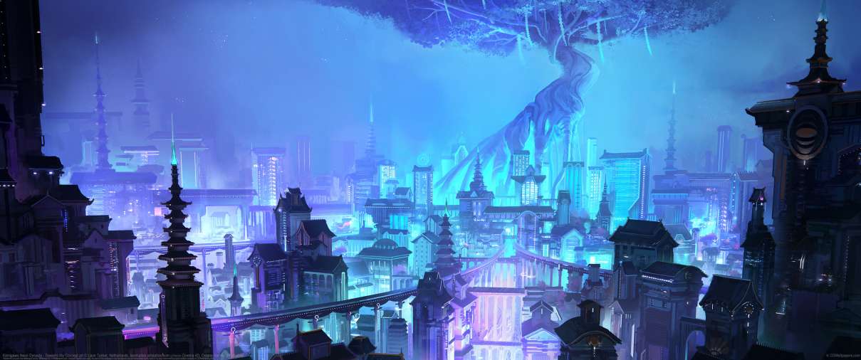 Kamigawa Neon Dynasty - Towashi city Concept art ultra ancha fondo de escritorio