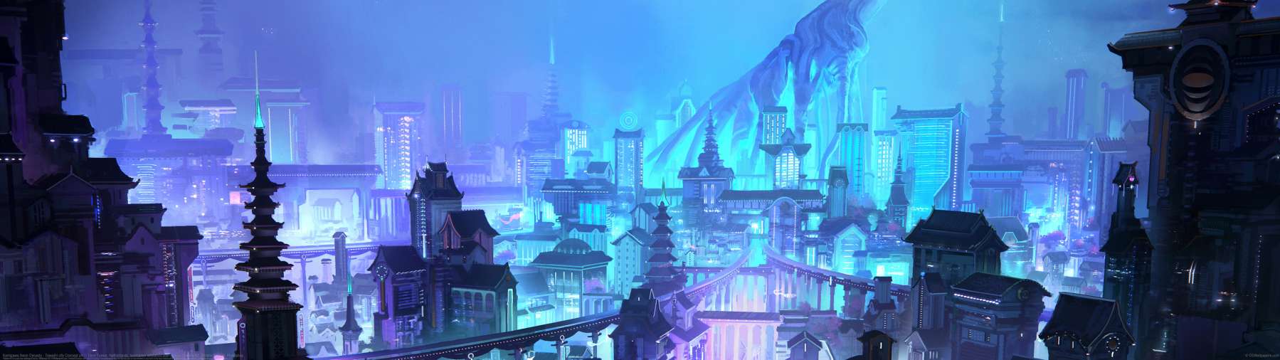 Kamigawa Neon Dynasty - Towashi city Concept art ultra ancha fondo de escritorio