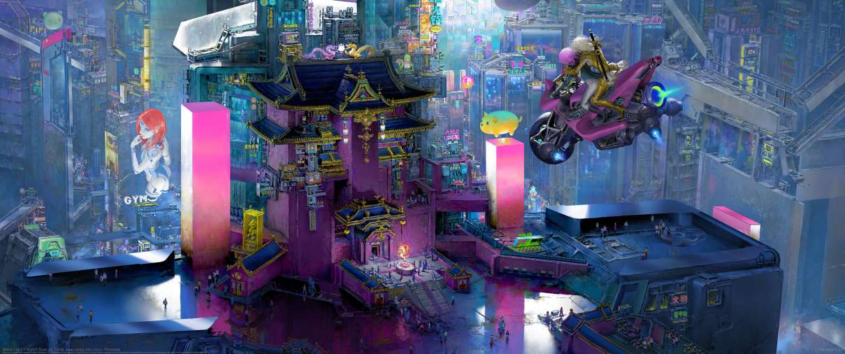 Miaow City 2.0 Night ultra ancha fondo de escritorio
