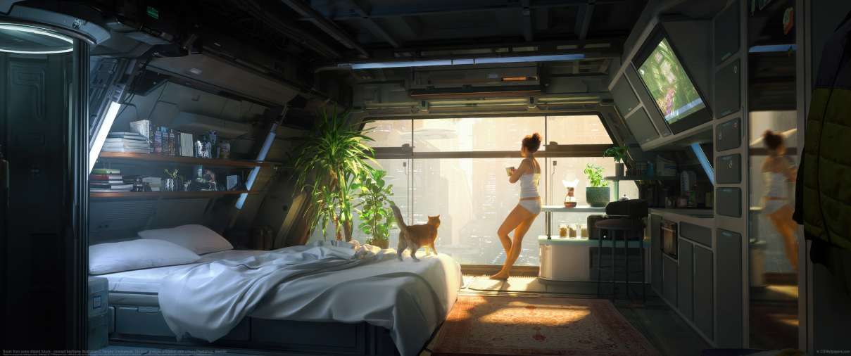 Room from some distant future - concept keyframe illustration ultra ancha fondo de escritorio