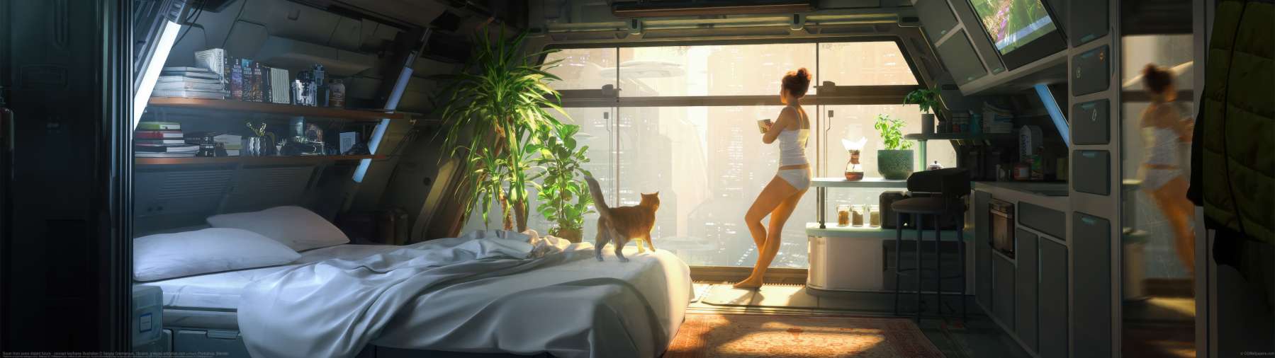Room from some distant future - concept keyframe illustration ultra ancha fondo de escritorio