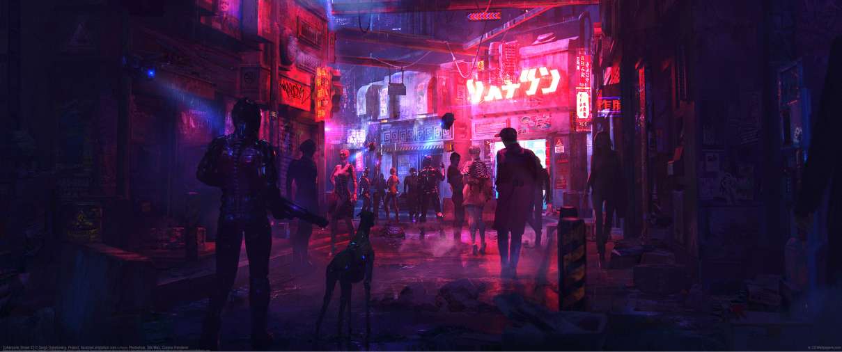 Cyberpunk Street 02 ultra ancha fondo de escritorio