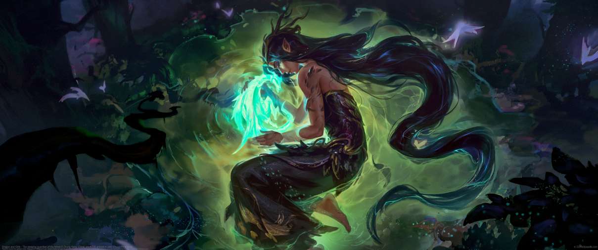 Dragon and Girls - The sleeping guardian of the forest ultra ancha fondo de escritorio