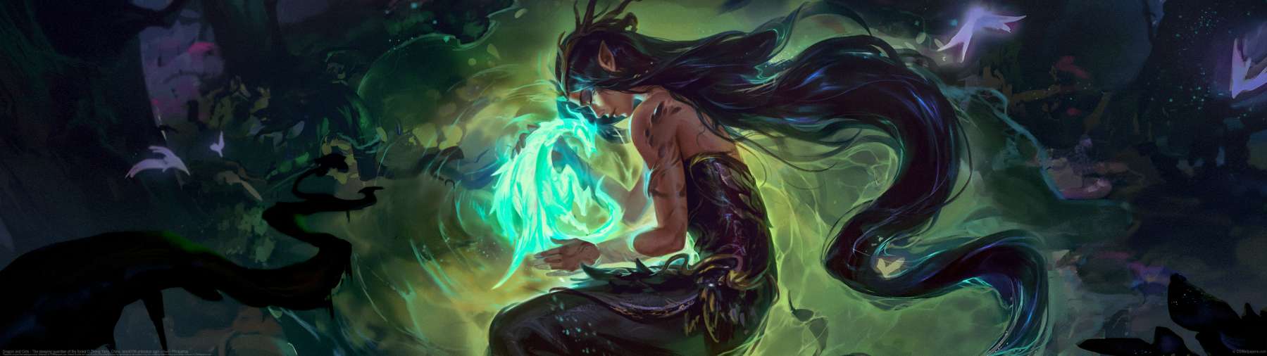 Dragon and Girls - The sleeping guardian of the forest ultra ancha fondo de escritorio