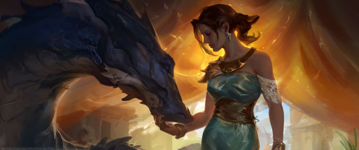 Dragon and girl ultra ancha fondo de escritorio