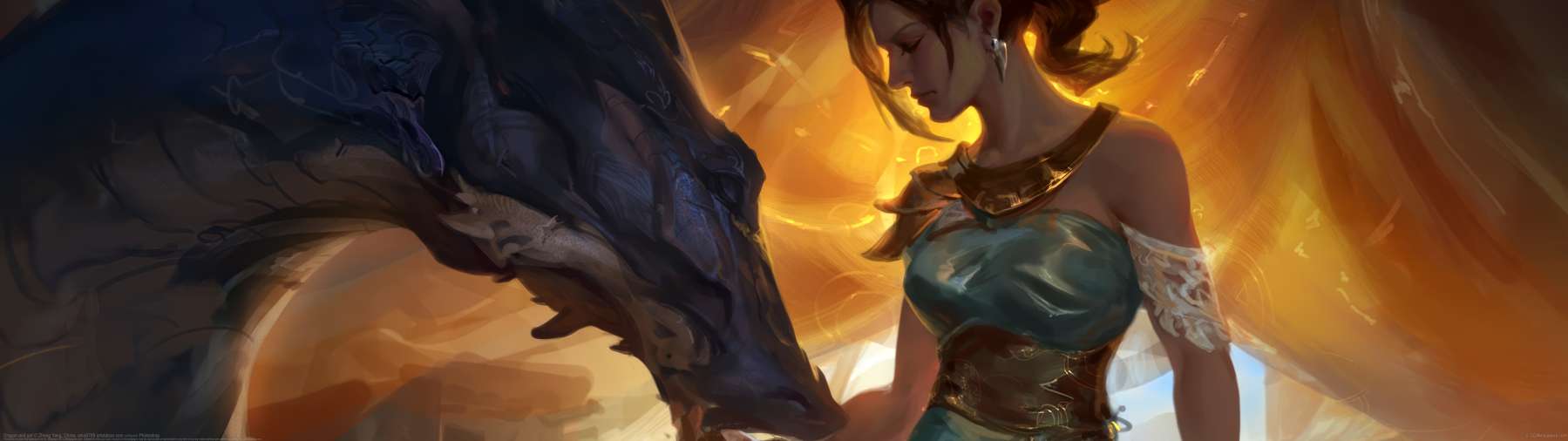 Dragon and girl ultra ancha fondo de escritorio