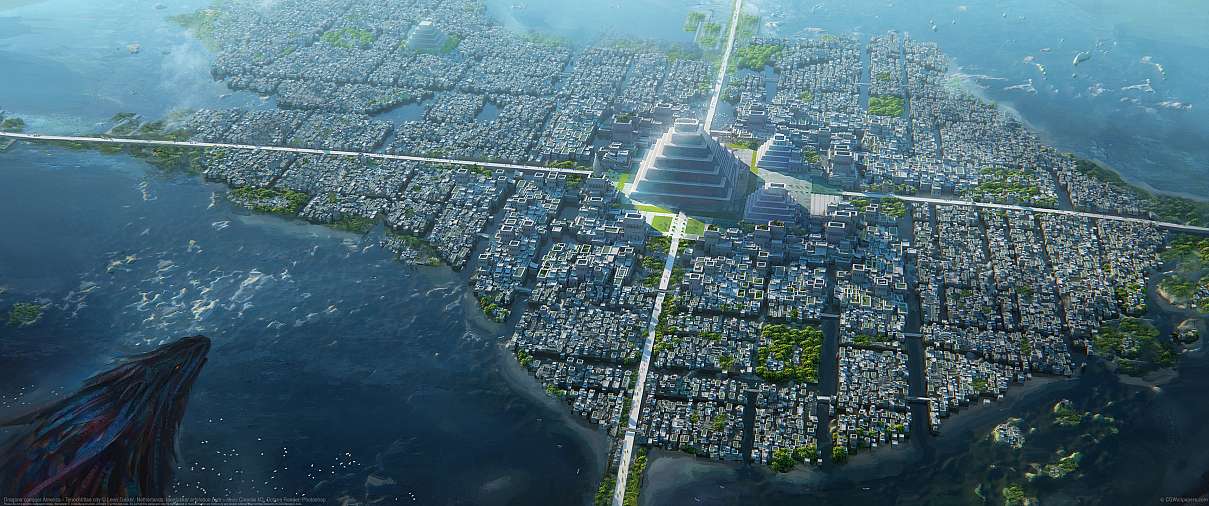 Dragons conquer America - Tenochtitlan city ultra ancha fondo de escritorio